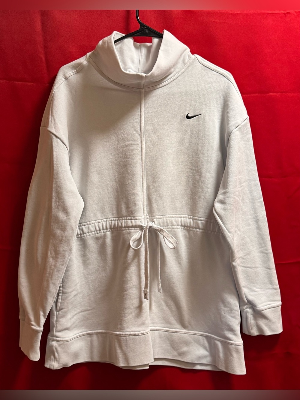 🔥#662- Nike Women’s Off-White Funnel Neck Drawstring Pullover Sweatshirt Sz. Lg